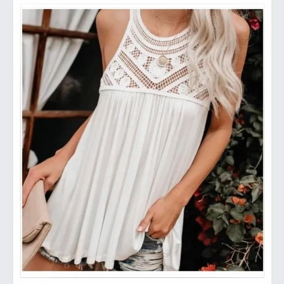 POL Lace Bib Tunic Top - Picture 4 of 9